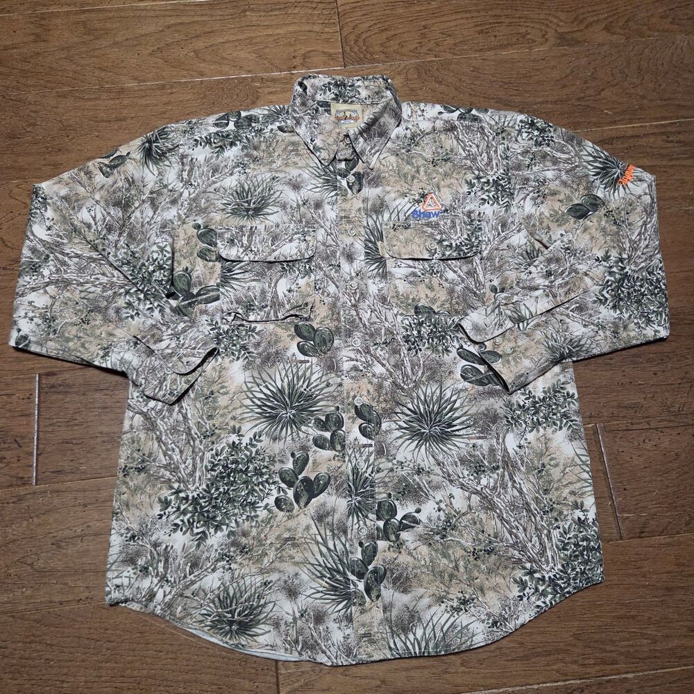 Game Guard Button Down Shirt Mens M Desert Cactus Camo Cotton Ripstop Hunting